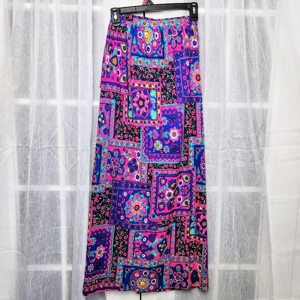 Beverly Vogue California Vintage 70s Maxi Wrap Skirt Wrap Sz S USA Retro Hippie - Picture 2 of 6